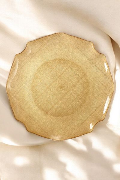 Digithome Fabric 6-Piece Glass Wavy Fabric Plate 32cm Metallic Gold C320.045