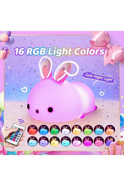 AWH Rechargeable Bunny Lamp, Silicone Rabbit Lamp for Kids Room Decor Cute Gift (Big Face Rabbit)