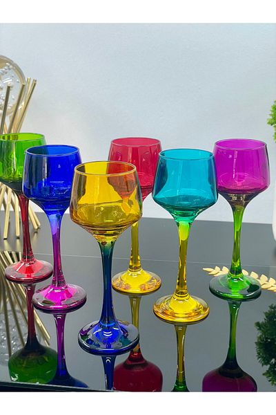YzHome 6-Piece Glass Colored Footed Coffee Side Water Glass Presentation Cocktail Glass