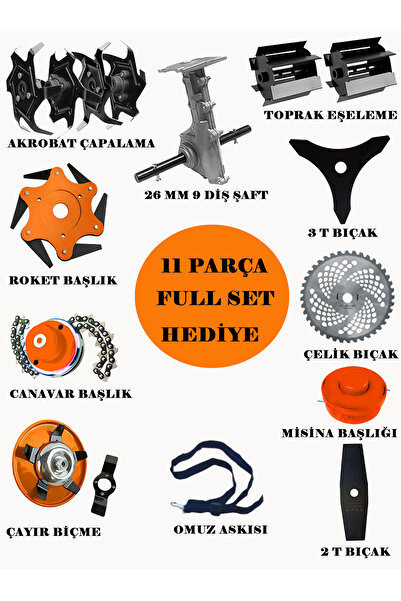 Cros LOMBARD İtalia Pro 860 11 İn 1 FUL Set Yan Tipi Benzinli Tırpan + Toprak Eşeleme + Akrobat Çapa Roket Başlık