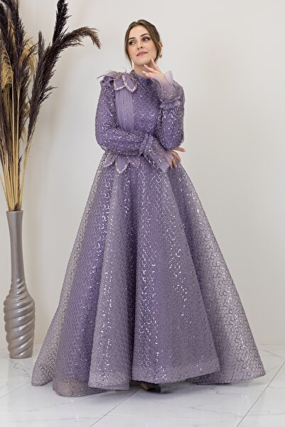 Genel Markalar Omzu ve Beli Çiçek Detaylı Adel Abiye