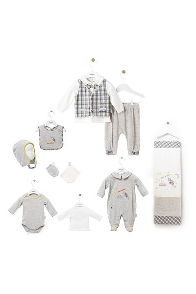 Babydola 0-3 Months Baby Boy Newborn Hospital Release Stylish Boxed Gift Set Gray 12577
