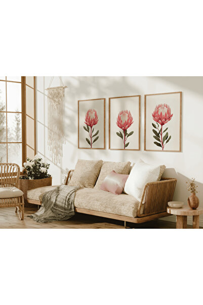 ARTCASTLE Σετ 3 Ξύλινων Πινάκων με Ξύλινο Πλαίσιο Ροζ