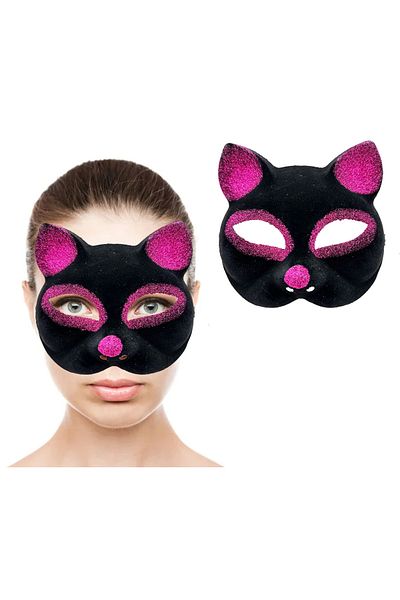 Candle Light House Black Fuchsia Glitter Suede Coated Cat Mask 18x14 Cm