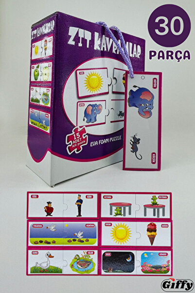 giffy Oyuncak Kutulu Zıt Kavramlar 2'li Puzzle Bulmaca Eğitici Eşleştirme Oyu...