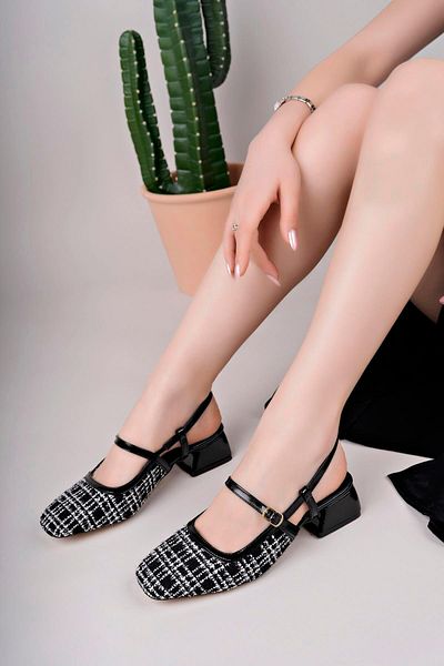 Aymood Women's Belted Heeled Shoes 3 cm Heel C Black Patent Leather