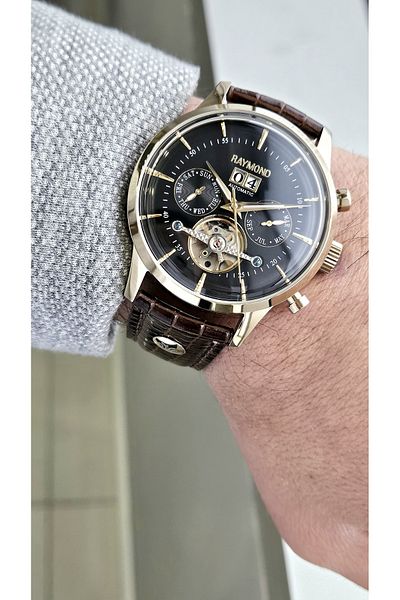 Raymond Rym-4123 Raymond Automatic Men's Wristwatch - Stainless Steel Case - Leather Cord