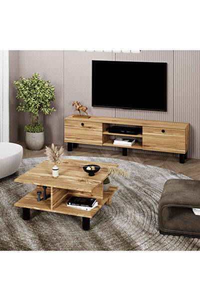 Kalender Dekor Sema Tv Ünitesi, Elmas Orta Sehpa Bohem Ayaklı 2'li Takım