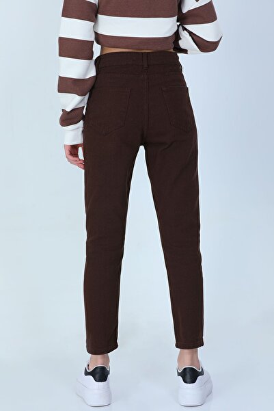 ByCukurovaFrango BY-5932 Penolope Γυναικείο τζιν παντελόνι Mom Fit σε καφέ χρ...