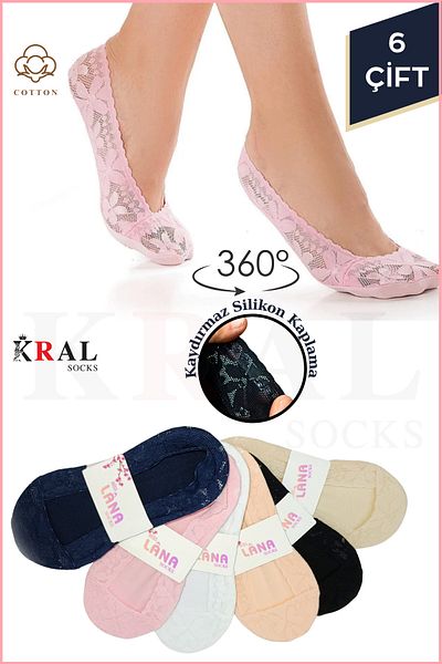 KRAL SOCKS Șosete de damă (6 PERECHI) Set de șosete balerină anti-transpirație din bumbac colorat model CLARA