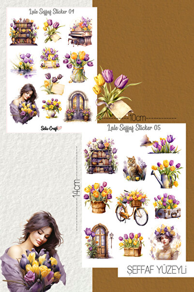 SelisCraft Lale Temalı Şeffaf Sticker Seti 04-05 Ajanda Planlayıcı Bullet Jou...