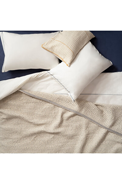 Zsa Zsa Zsu Uttar El Baskısı Tek Kişilik Pamuk %100 Pamuk Yatak Örtüsü 160x240 Cm Bej-lacıvert