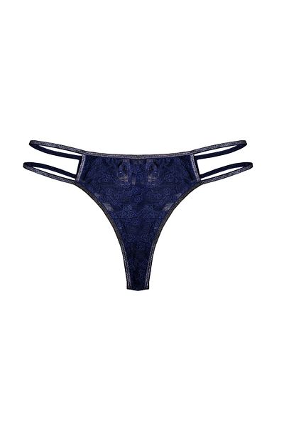 Simi Underwear Navy Blue Women's Glitter Detailed Ribbed Women's Thong Panties