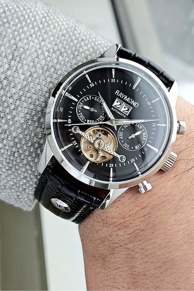Raymond Rym-4123 Raymond Automatic Men's Wristwatch - Stainless Steel Case - Leather Cord