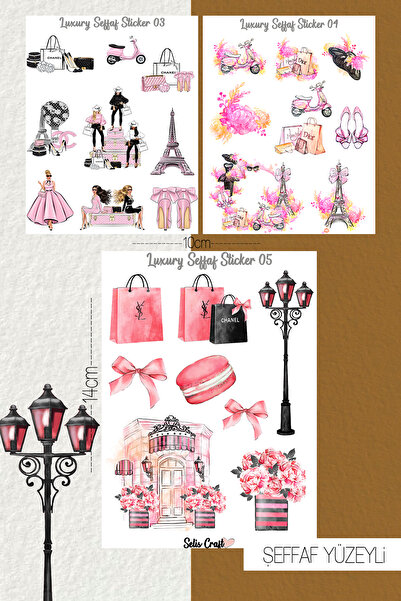 SelisCraft Lüx & Paris Temalı Şeffaf Sticker Seti 03-04-05 Ajanda Planlayıcı ...