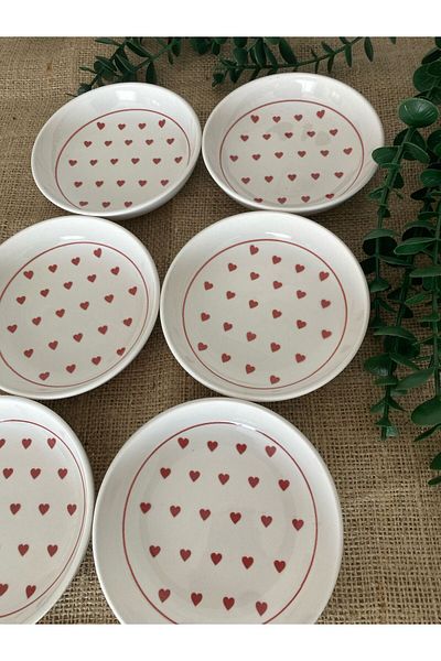 VENÜS HOME DECORATION Love Red Heart 6 Pieces Snack Bowl and Jam Bowl