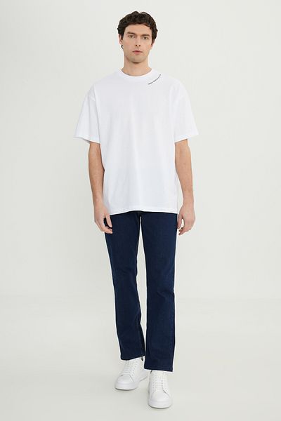 AC&Co / Altınyıldız Classics Men's White 100% Cotton Oversize Fit Relaxed Cut Crew Neck Printed T-Shirt