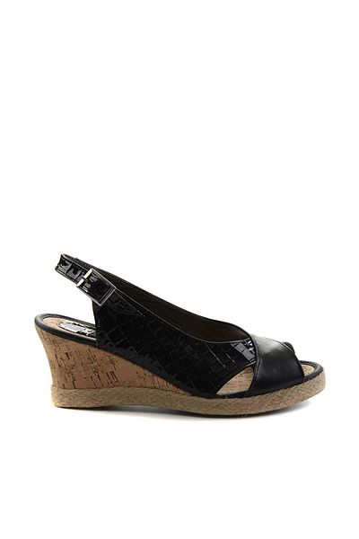 Bambi Black Croco Genuine Leather Women's Espadrille K 05582202203