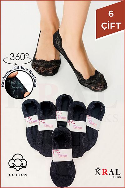 KRAL SOCKS Șosete de damă (6 PERECHI) Set de șosete balerină anti-transpirație din bumbac colorat model CLARA