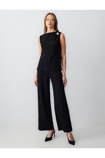 Jimmy Key Black Straight Cut Boat Neck Sleeveless Knitted Blouse