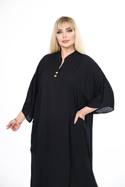 mervemoda Γυναικείο υφαντό φόρεμα plus size