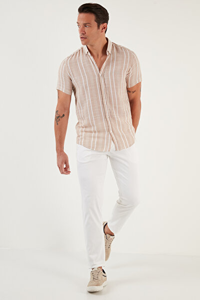 Buratti Striped Cotton Slim Fit Short Sleeve Shirt Men's Shirts Cf23S 116097