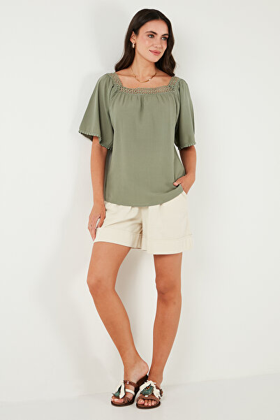 Lela Laced Regular Fit Square Neck Blouse Bluz 5869003