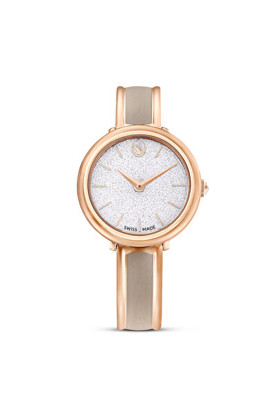 Swarovski Crystalline Bangle Saat, Isviçre Üretimi, Metal Bileklik, Bej, Pemb...