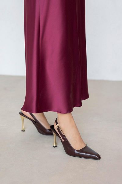 STRASWANS Kendra Women's Heeled Wrinkled Leather Shoes Claret Red