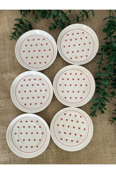 VENÜS HOME DECORATION Love Red Heart Model 6 Pcs Tea Dish
