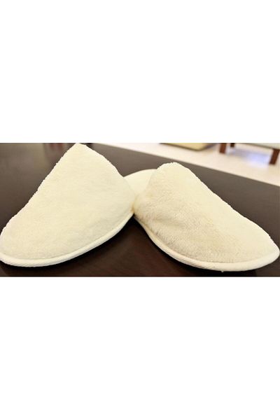 Ender Home Papuci de catifea crem - Papuci cu talpa subtire pentru baie, casa, hotel, maternitate