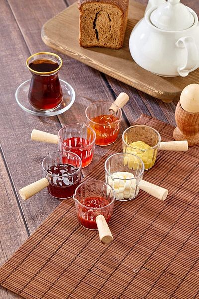 Zarafet Tasarım Mica Jam Set with Wooden Handle - 80 ml Cooler & Sauce Bowl, Tableware Presentation and Breakfast