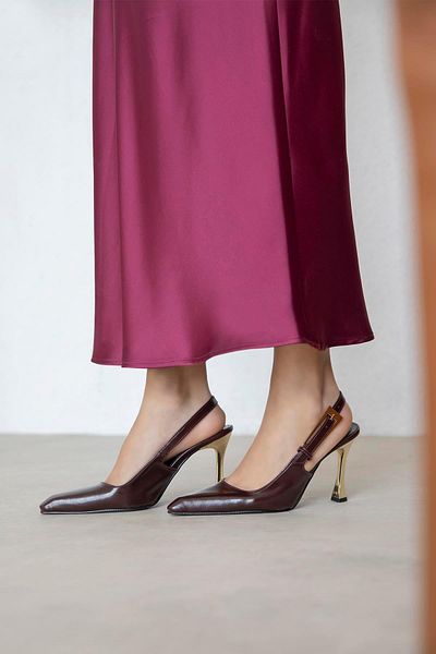 STRASWANS Kendra Women's Heeled Wrinkled Leather Shoes Claret Red