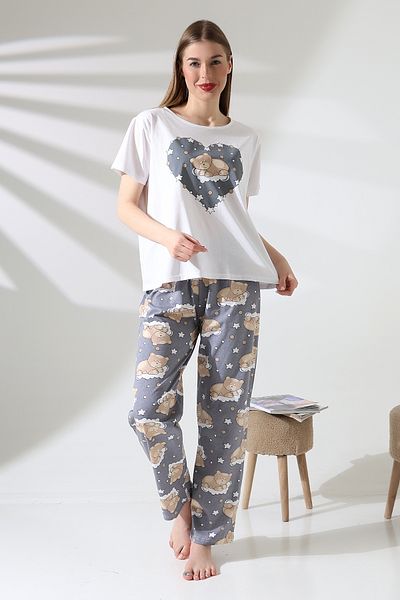 DİVİSTA Women's Printed Pajamas Set – Top and Bottom Set – Comfortable Home Wear – Soft Cotton Fabric