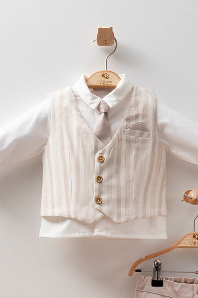 Cassiope Vest, Bow Tie, Striped 4 Piece Invitation Special Day Eid Baby Boy Suit
