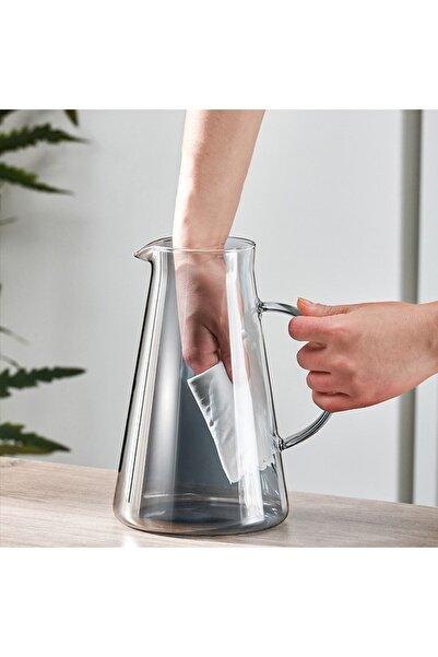 Senin Dükkanın Borosilikat Cam Metal Kapaklı Lüks Sürahi 1900 ml (FÜME) ESK