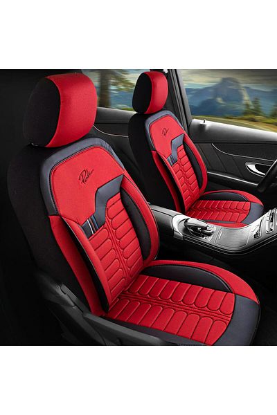 Panda Set Huse Scaune Auto Panda Londra, cu fermoare pentru bancheta rabatabila, rosu negru, 11 piese