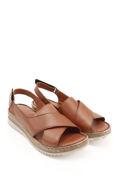 GÖNDERİ(R) Γυναικεία / Κορίτσια Tan Antique Velcro Strap Γνήσιο Δερμάτινο Σανδάλια