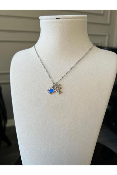 Store F Letter Necklace with Crab Charm and Steel Chain