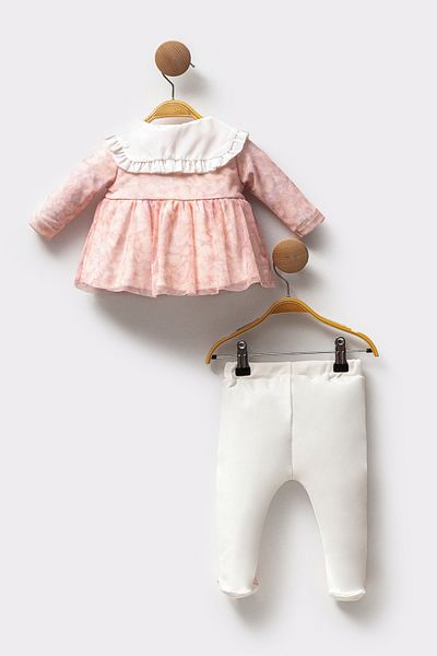 Cassiope Ruffle Collar Booties Tulle Detailed Special Day Eid 2-Piece Top and Bottom Baby Girl Set
