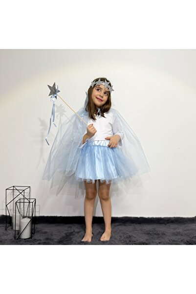 Dimmel Costume Mavi Tül Etek Pelerin Taç Değnek Set