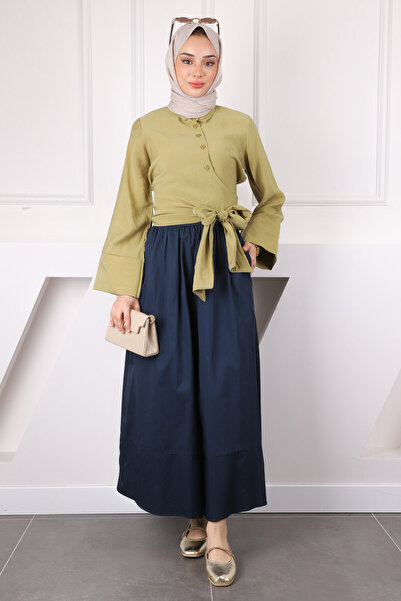 İmajButik Πουκάμισο με δέσιμο στη μέση με πράσινο λαδί