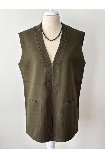 Özenli Triko Steel Knit Stone Mother Vest Khaki