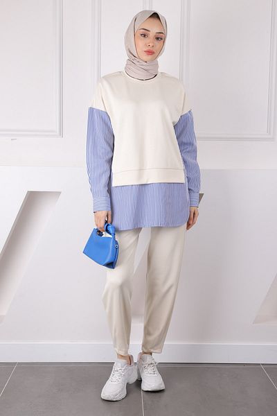 İmajButik Κρεμ Πουκάμισο Garnished Modal Tunic Παντελόνι
