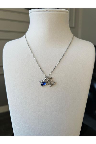 Store Letter E Necklace - with Crab Charm and Chain