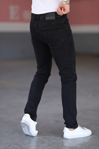 MYRAB DENİM Μαύρο ανδρικό τζιν παντελόνι με κανονική εφαρμογή
