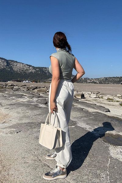 ELVAN TOLON Μπεζ παντελόνι αλεξίπτωτο με ελαστικά πόδια