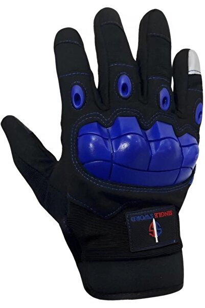 SINGLE SWORD Tam Parmak Motosiklet Eldiveni Mavi M