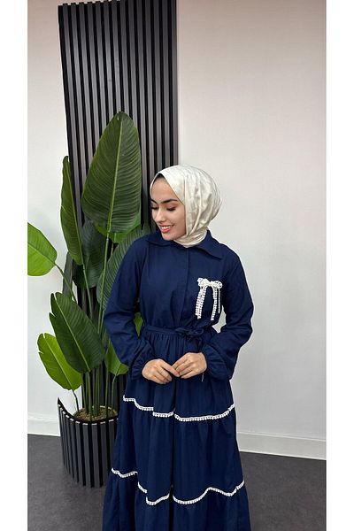 PARQAURA Comfortable Stylish Dress - Embroidered Dantes Bow Viscose Blended Kuiska