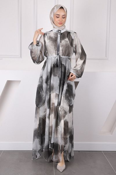 İmajButik Φόρεμα σιφόν με ζώνη χακί